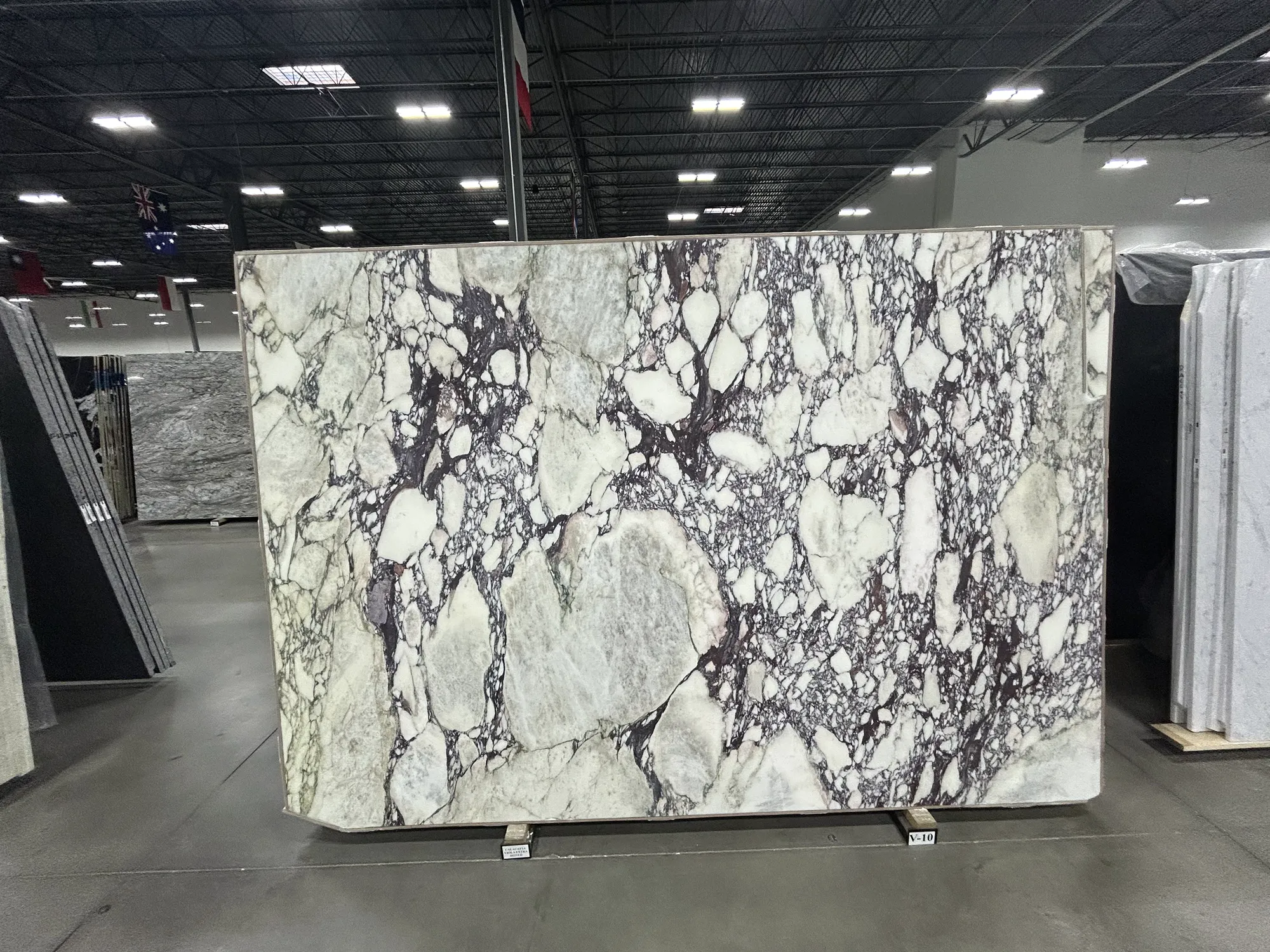 Whole stone slab photographed in the slab yard before fabrication, Dallas Countertop selection 04