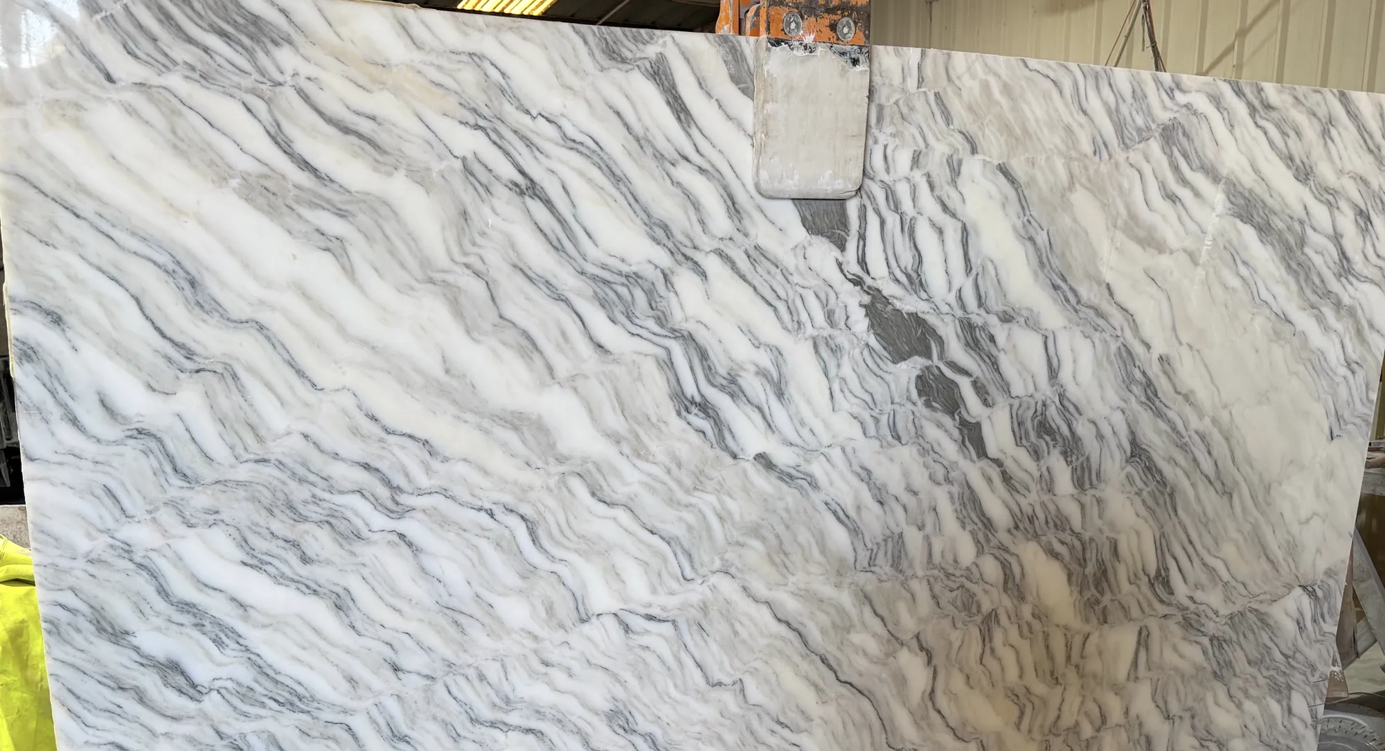 Whole stone slab photographed in the slab yard before fabrication, Dallas Countertop selection 06
