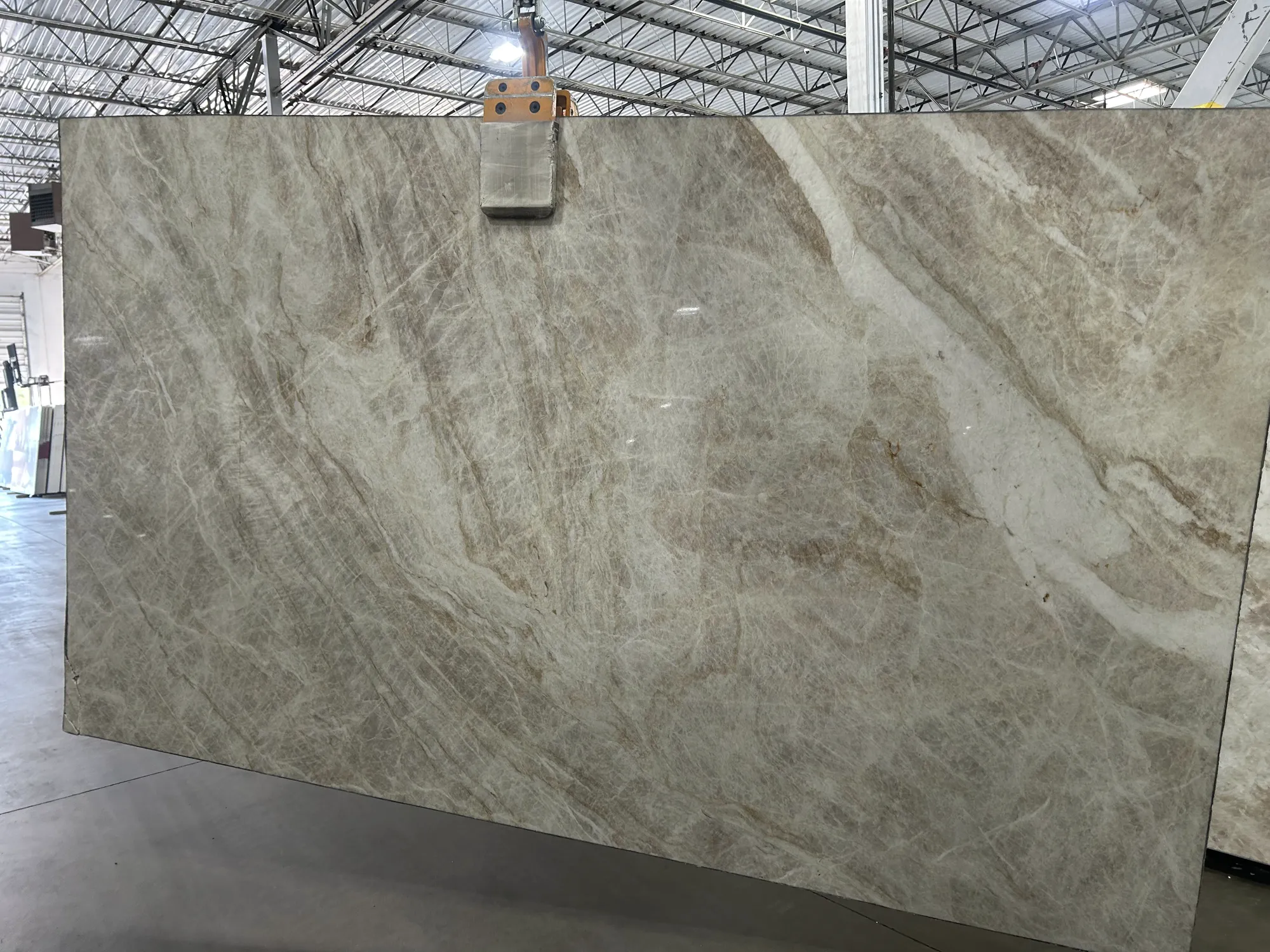 Whole stone slab photographed in the slab yard before fabrication, Dallas Countertop selection 08