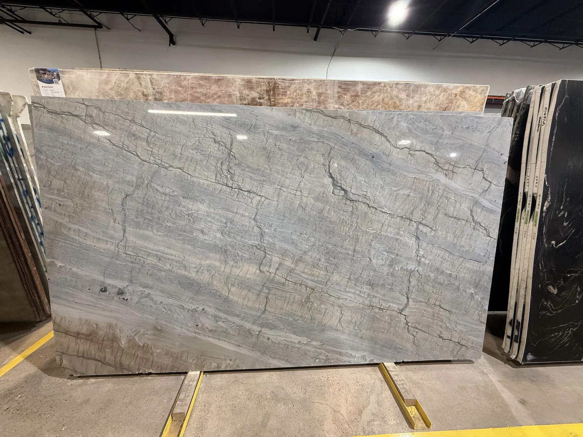 Whole stone slab photographed in the slab yard before fabrication, Dallas Countertop selection 15