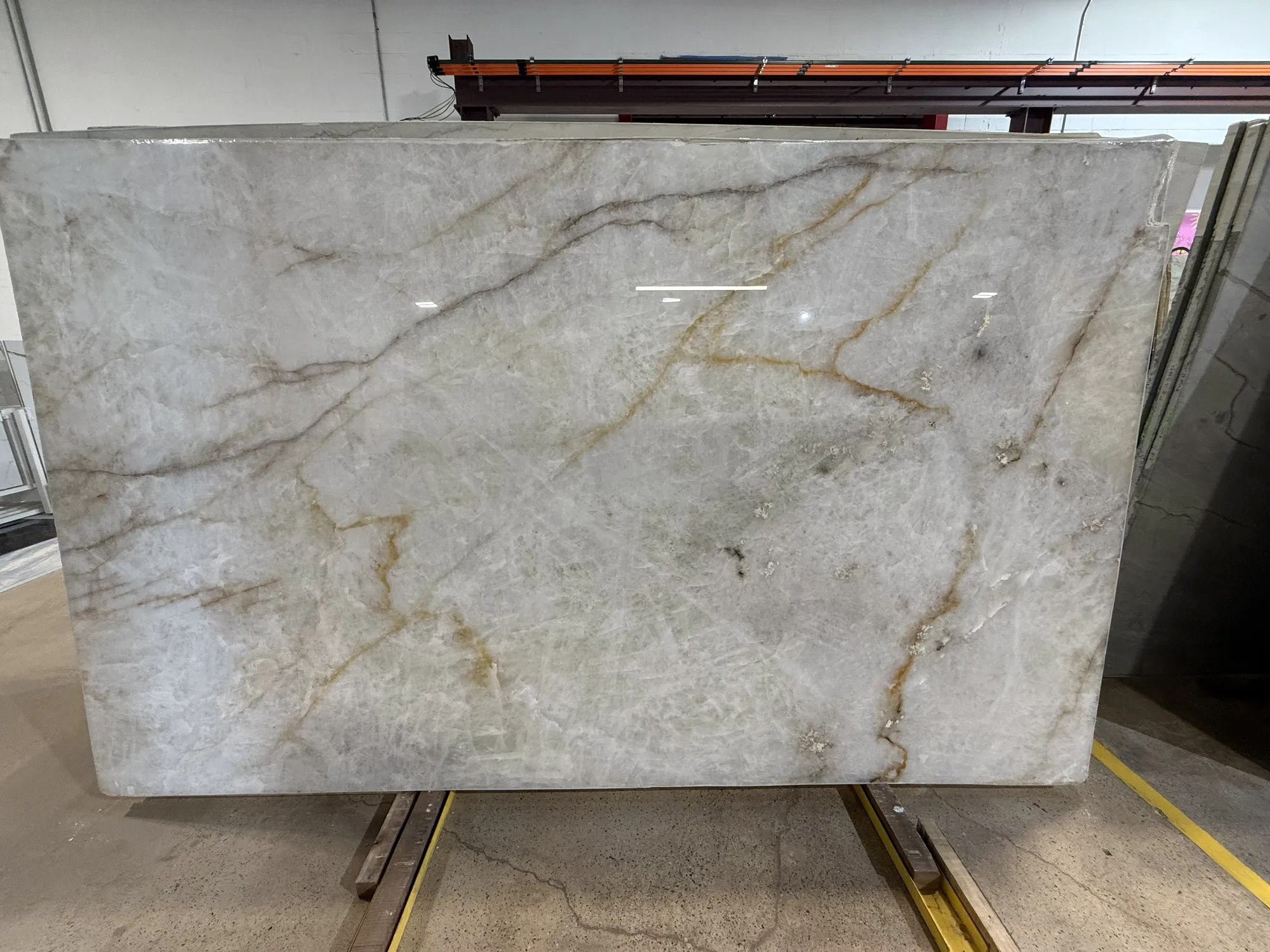 Whole stone slab photographed in the slab yard before fabrication, Dallas Countertop selection 16