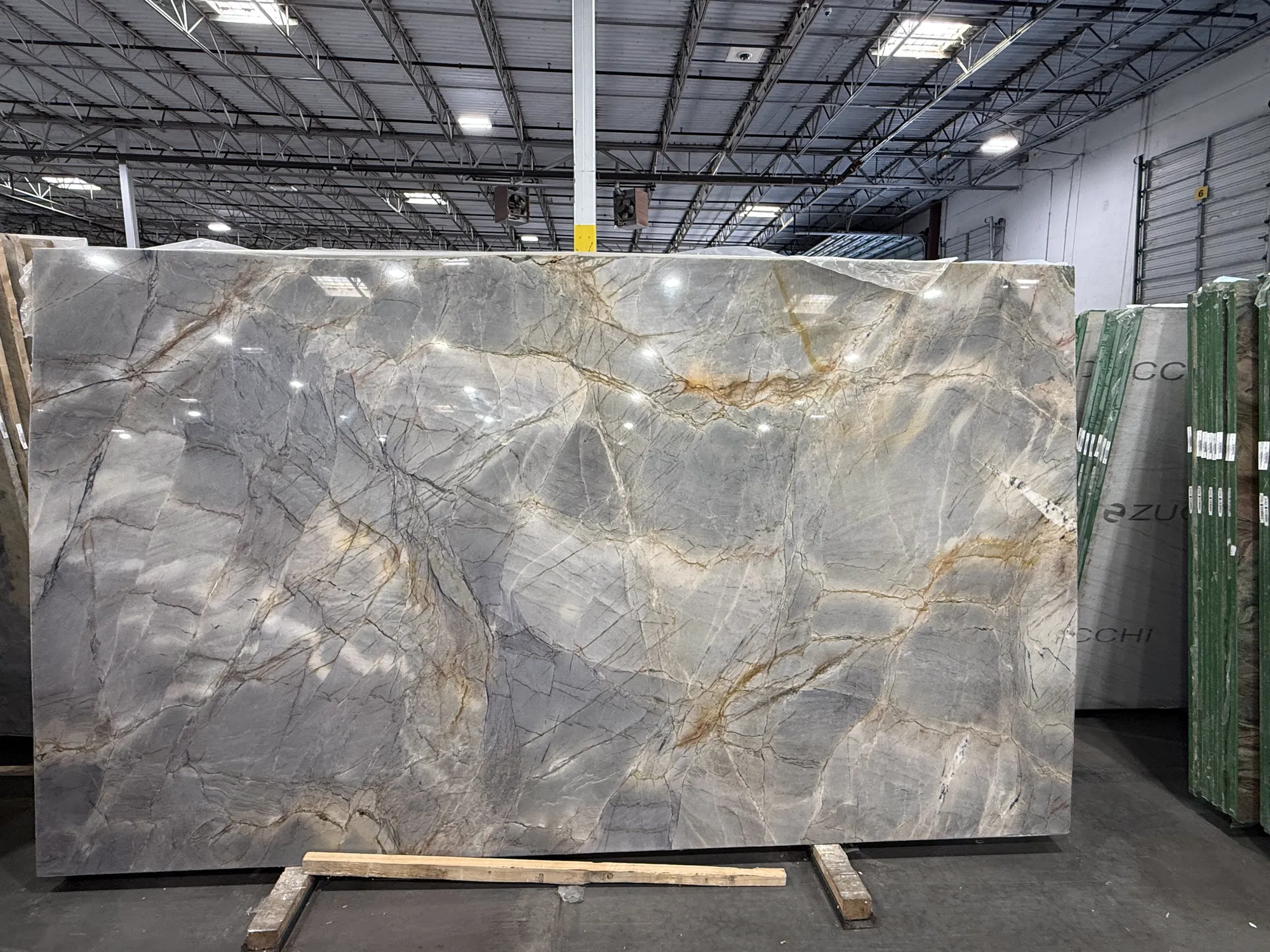 Whole stone slab photographed in the slab yard before fabrication, Dallas Countertop selection 22