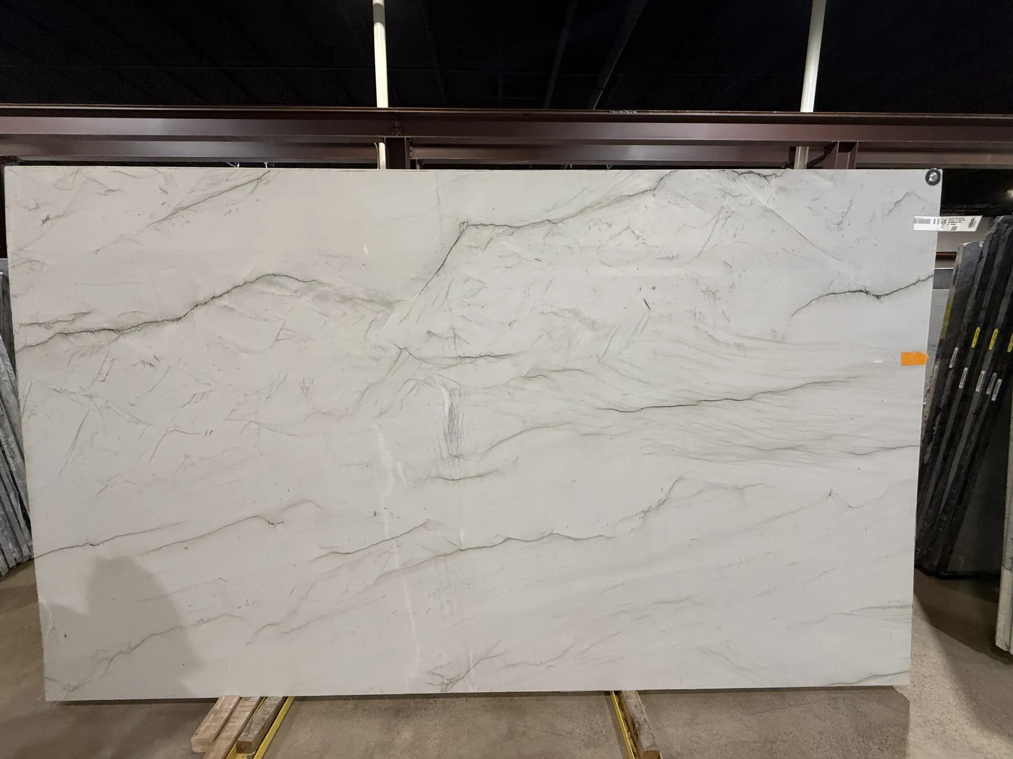 Whole stone slab photographed in the slab yard before fabrication, Dallas Countertop selection 24